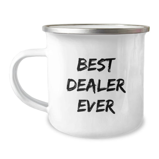 Funny Dealer Gifts - Best Dealer Ever Camping Mug for Birthday, Funny Gifts from Friends to Dealer, 12 oz Stainless Steel with Enamel Finish - Image 1