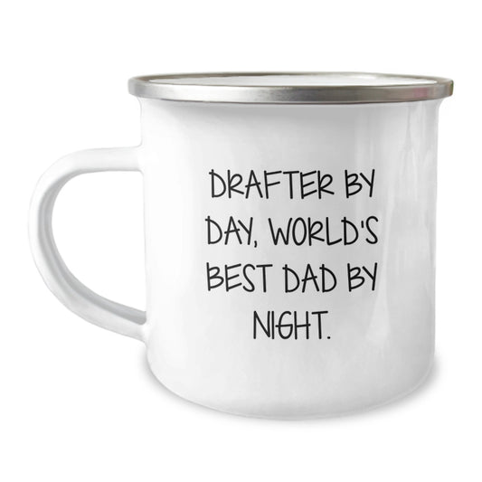 Funny Drafter Gifts from Dad to Men Camping Mug, Drafter By Day World's Best Dad By Night Christmas Unique Gifts for Him - Image 1