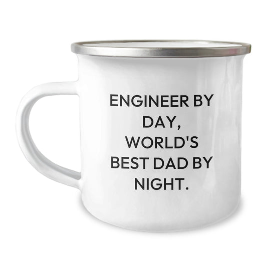 Funny Engineer Gifts from Mom and Dad, Christmas Unique Mugs for Engineers, 'Engineer By Day, World's Best Dad By Night' Camping Mug - Image 1