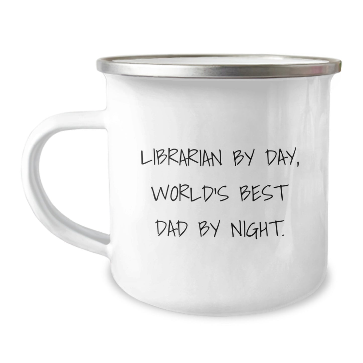 Librarian Gifts from Men - World's Best Dad Camping Mug for Graduation, Funny Quote, 12 oz Stainless Steel with Enamel Finish - Image 1