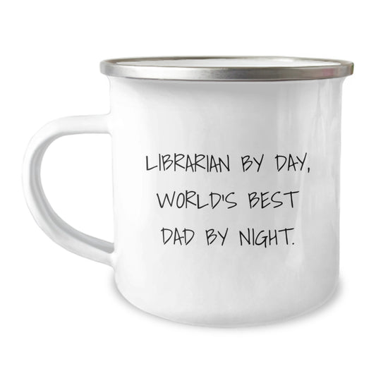Librarian Gifts from Men - World's Best Dad Camping Mug for Graduation, Funny Quote, 12 oz Stainless Steel with Enamel Finish - Image 1