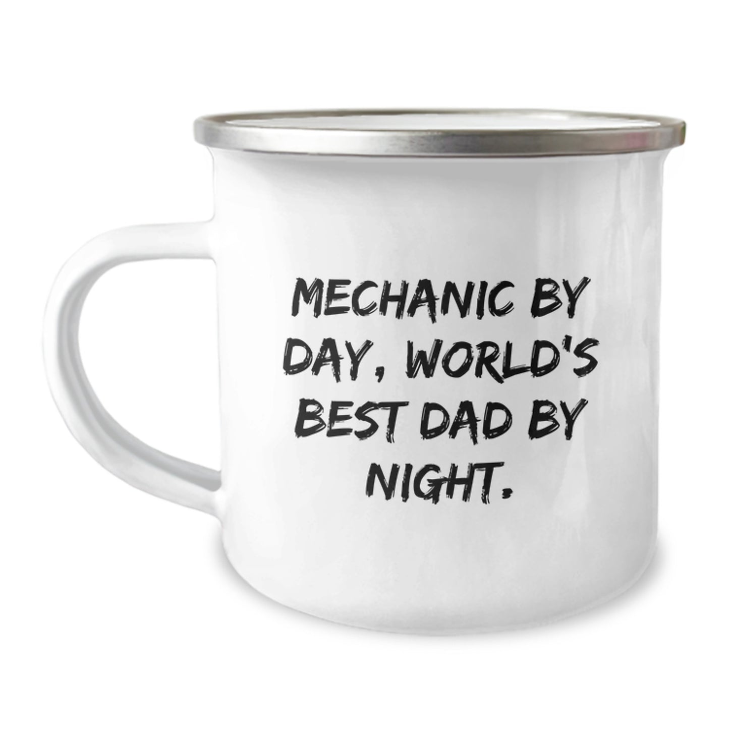 Mechanic Gifts from Men, Unique Camping Mug for Graduation, 'Mechanic By Day, World's Best Dad By Night.' Quote, 12 oz Stainless Steel with Enamel Finish - Image 1