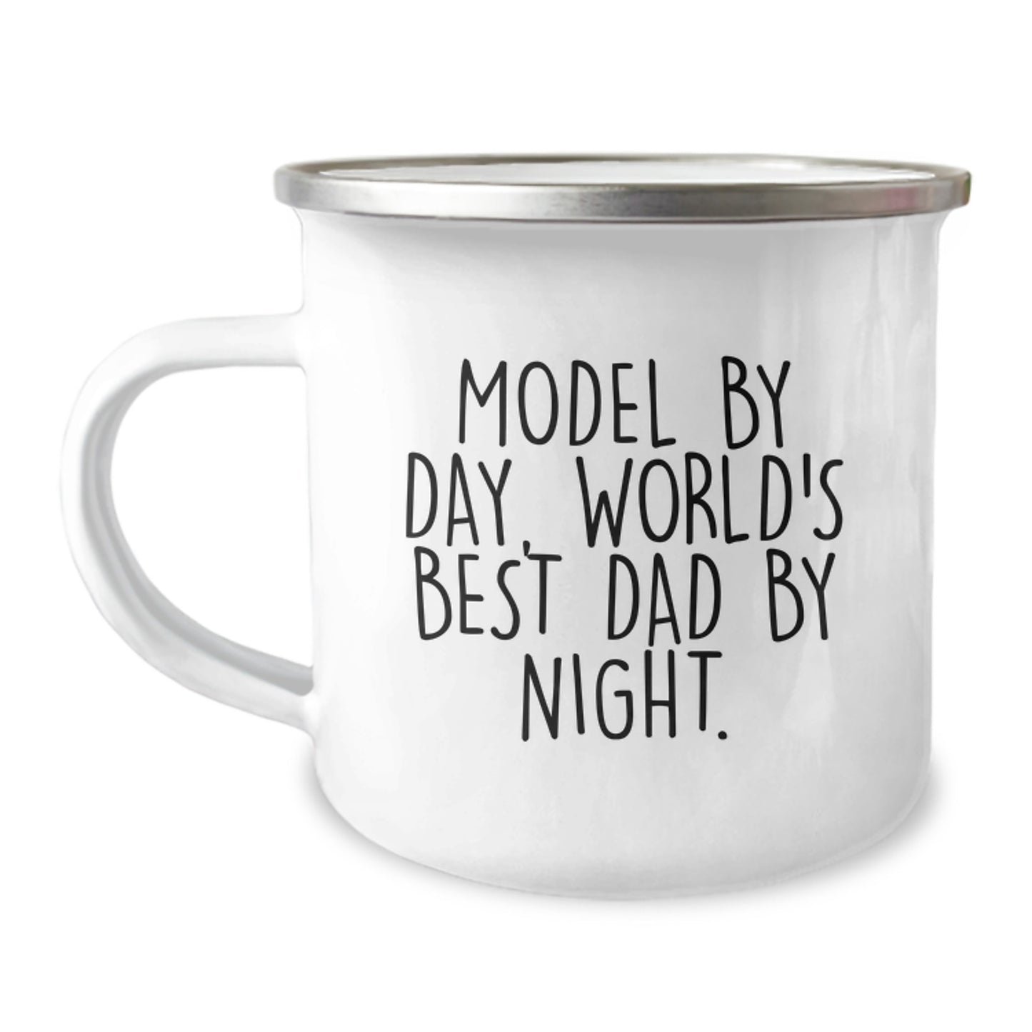 Model Gifts from Friends, Unique Camping Mug for World's Best Dad By Night, Funny Graduation Mugs for Him, 12 oz Stainless Steel with Enamel Finish - Image 1
