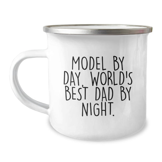 Model Gifts from Friends, Unique Camping Mug for World's Best Dad By Night, Funny Graduation Mugs for Him, 12 oz Stainless Steel with Enamel Finish - Image 1