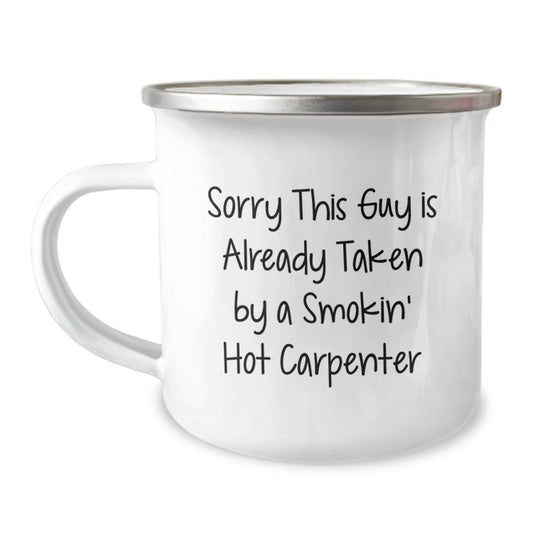 Carpenter Gifts, Funny Quote, Camping Mug for Graduation, Gifts from Friends, Gifts for Him - 12 oz Stainless Steel Enamel Finish - Image 1