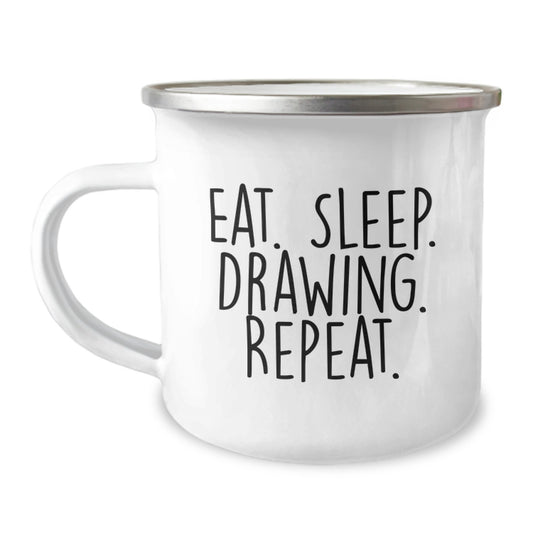 Funny Drawing Enthusiast Gifts from Friends for Birthday - Eat. Sleep. Drawing. Repeat. 12 oz Stainless Steel Camping Mug - Image 1