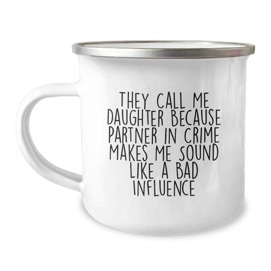 Funny Daughter Gifts, Graduation Camping Mug, Gifts from Mom - Daughter Partner in Crime Quote, Gifts for Daughter's Special Day - Image 1