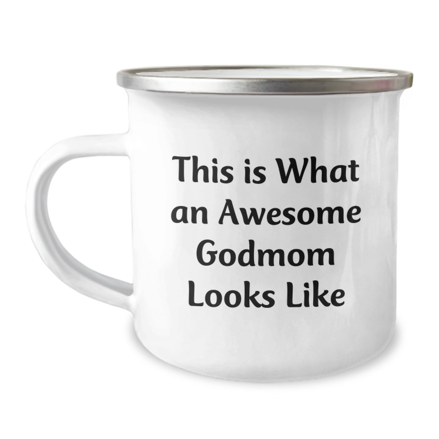 Gifts from Godmom to Godmom - This Is What An Awesome Godmom Looks Like, Funny Camping Mug for Graduation, 12 oz Stainless Steel with Enamel Finish - Image 1