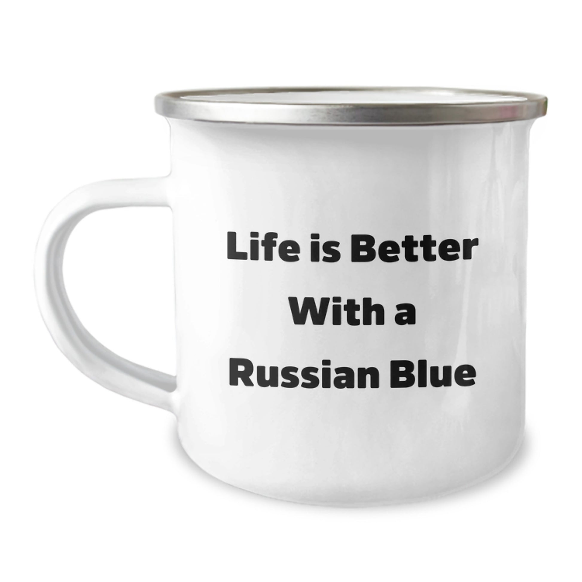 Russian Blue Cat Lovers Gifts from Family to Friends, Funny Camping Mug for Graduation, 'Life Is Better With A Russian Blue' Quote - Image 1