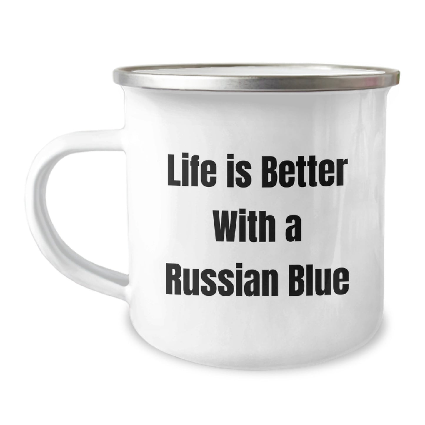 Russian Blue Cat Lovers Gifts from Family to Friends - Funny Camping Mug, 'Life Is Better With A Russian Blue' Graduation Unique Gifts - Image 1