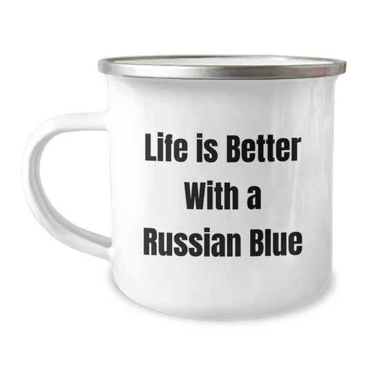 Russian Blue Cat Lovers Gifts from Family to Friends - Funny Camping Mug, 'Life Is Better With A Russian Blue' Graduation Unique Gifts - Image 1