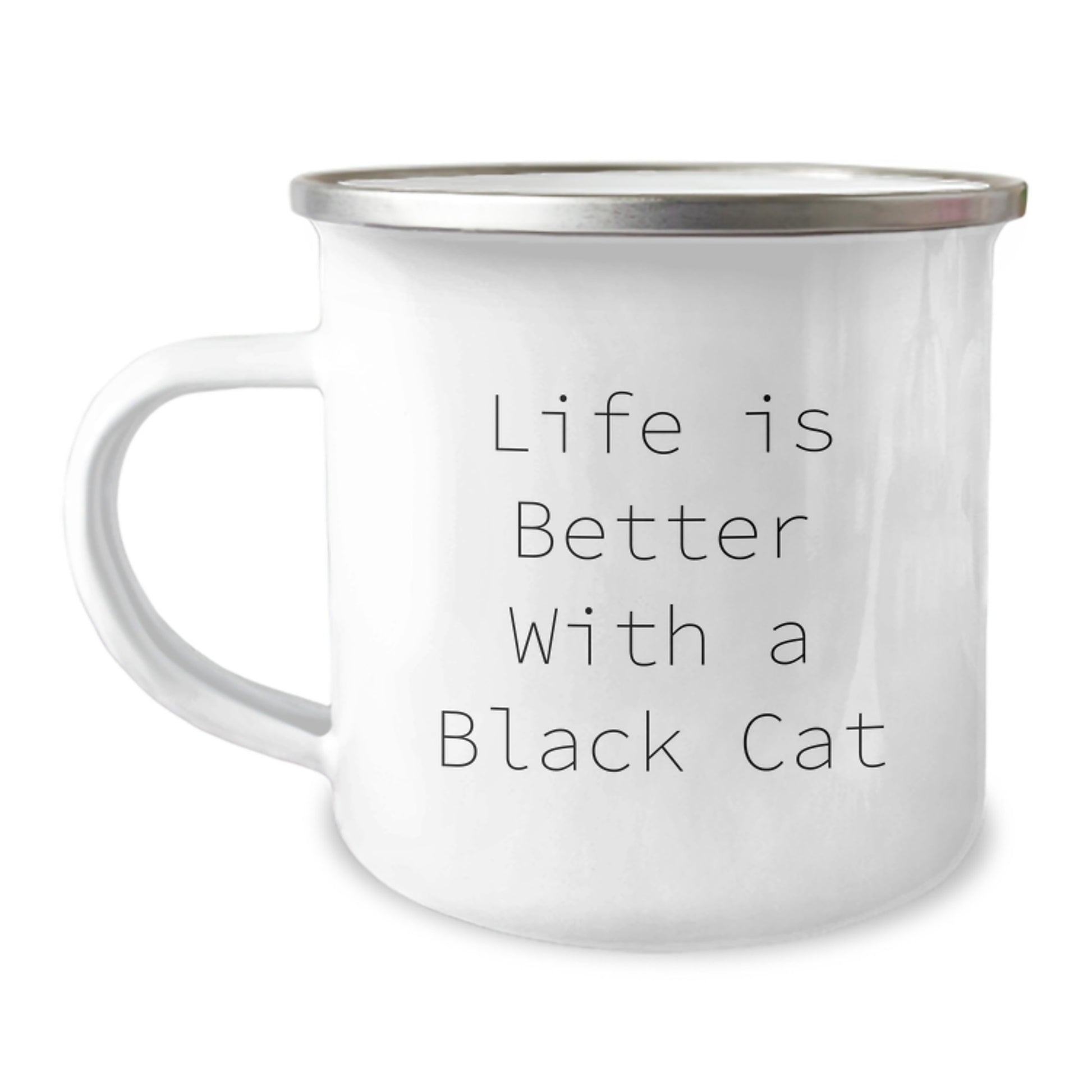 Funny Black Cat Gifts for Men from Friends on Graduation - Life Is Better With A Black Cat, Camping Mug - Image 1