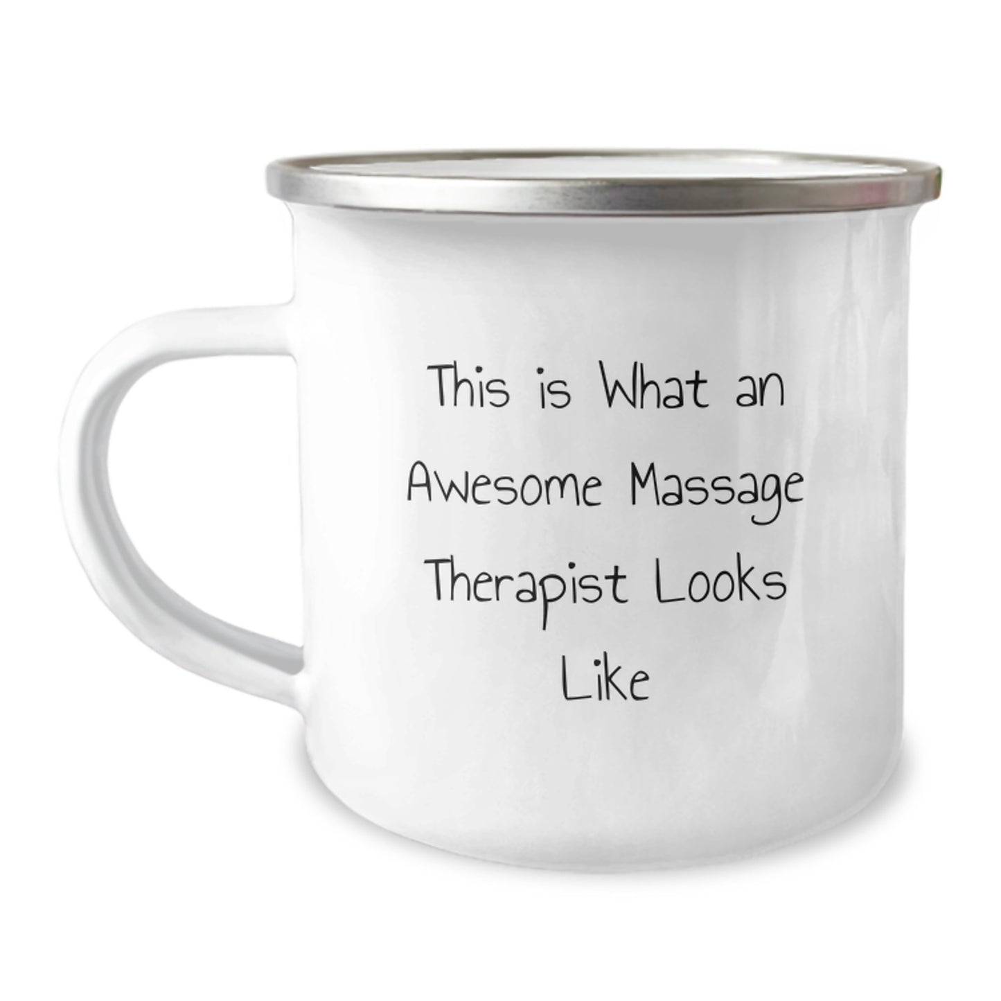 Funny Massage Therapist Gifts from Friends - This Is What An Awesome Massage Therapist Looks Like, Birthday Unique Gifts for Massage Therapist, Camping Mug with Enamel Finish - Image 1
