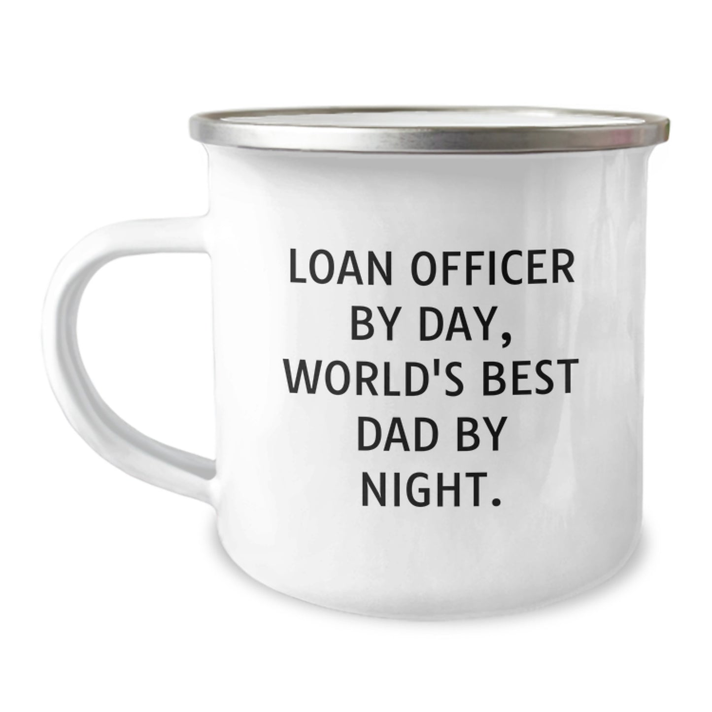 Loan Officer Gifts from Friends for Graduation - World's Best Dad Camping Mug, Funny Quote Inside - 12 oz Stainless Steel, Enamel Finish - Image 1