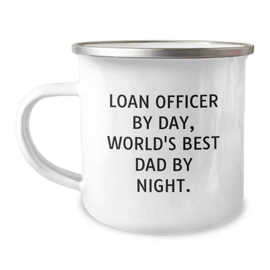 Loan Officer Gifts from Friends for Graduation - World's Best Dad Camping Mug, Funny Quote Inside - 12 oz Stainless Steel, Enamel Finish - Image 1