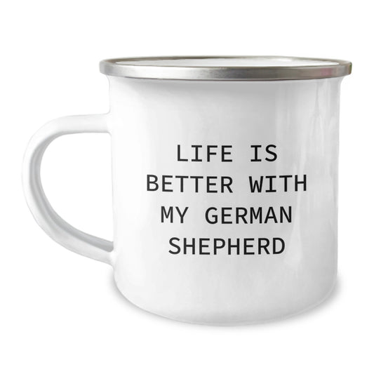 German Shepherd Dog Lover Gifts from Friends for Birthday, Life Is Better With My German Shepherd Camping Mug, Funny Quote - Image 1