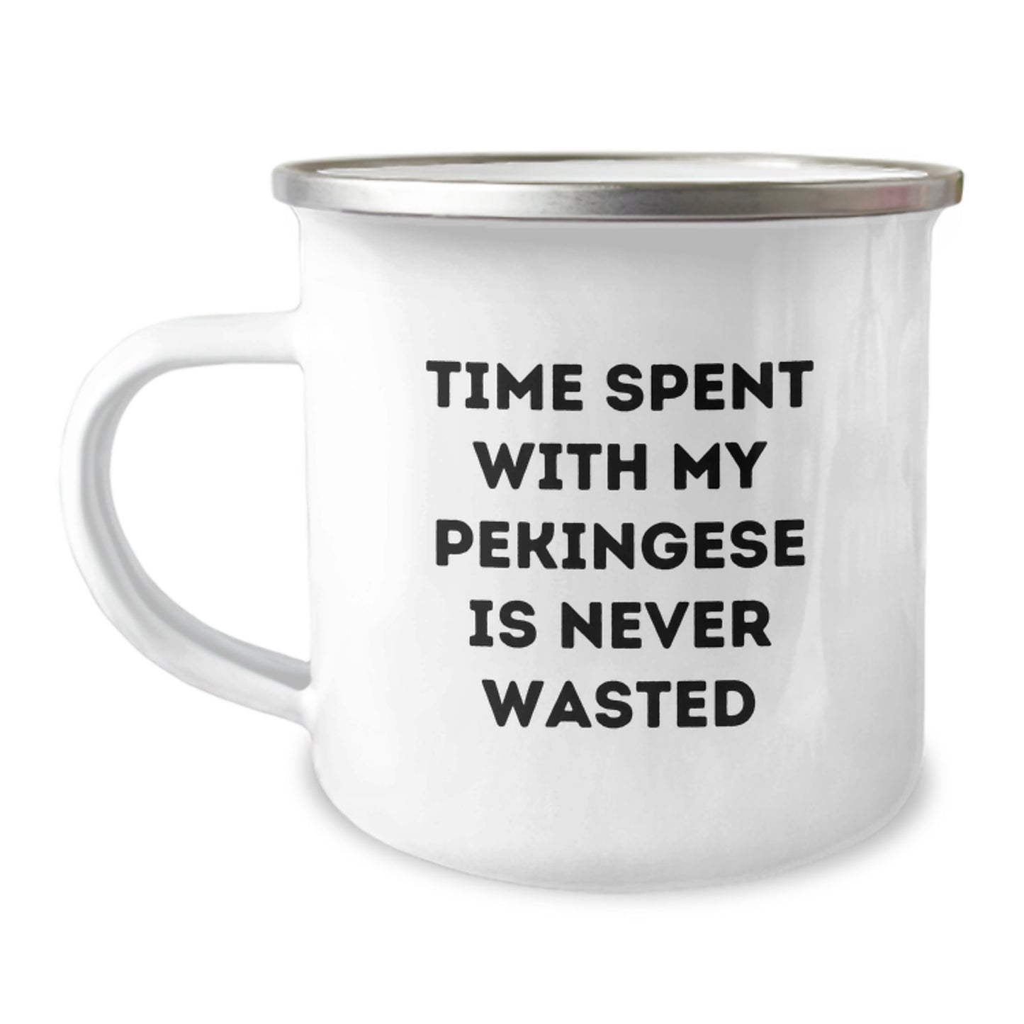 Funny Pekingese Dog Lover Gifts from Friends for Birthday Unique Camping Mugs with Time Spent Quote, 12 oz Stainless Steel with Enamel Finish - Image 1