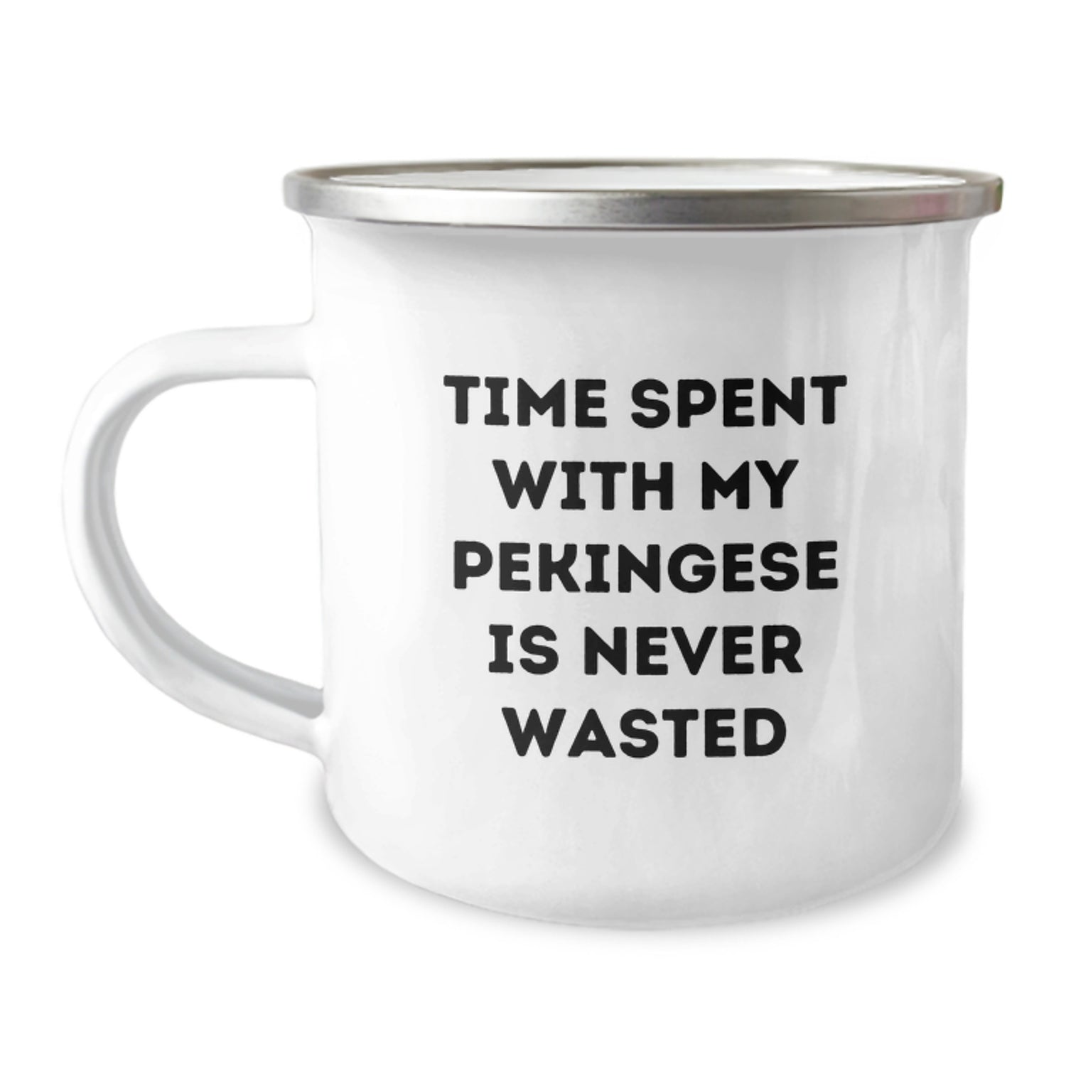 Funny Pekingese Dog Lover Gifts from Friends for Birthday Unique Camping Mugs with Time Spent Quote, 12 oz Stainless Steel with Enamel Finish - Image 1