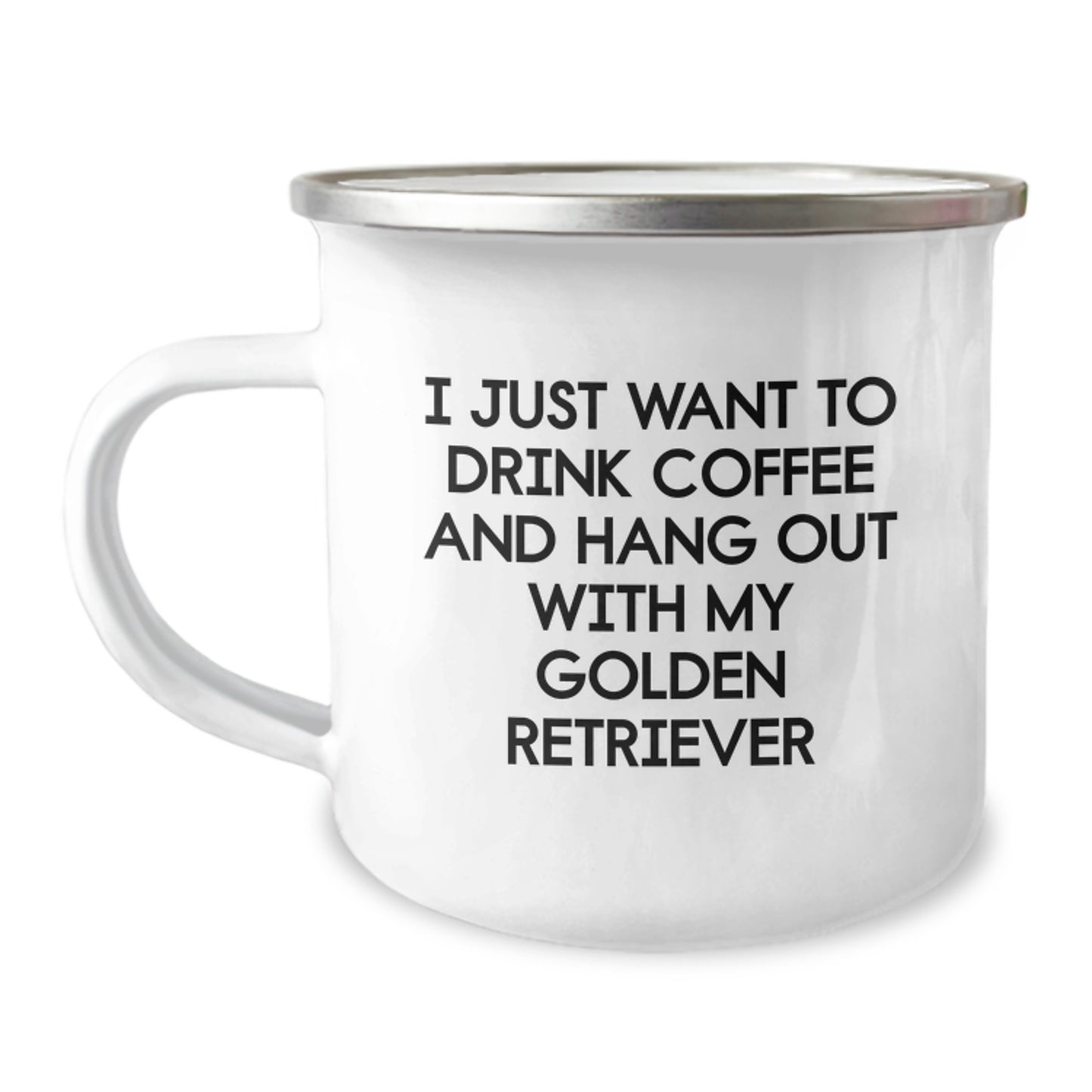 Funny Golden Retriever Dog Lover Gifts from Friends, Handcrafted Camping Mug for Birthday, 'I Just Want To Drink Coffee And Hang Out With My Golden Retriever' - Gifts for Golden Retriever Dog Owners - Image 1
