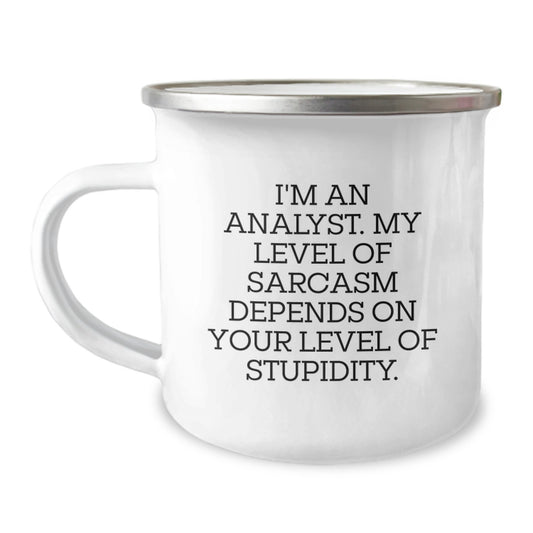 Funny Analyst Gifts, I'm An Analyst. My Level Of Sarcasm Depends On Your Level Of Stupidity., Camping Mug for Birthday, Gifts from Men to Analyst Friends - Image 1