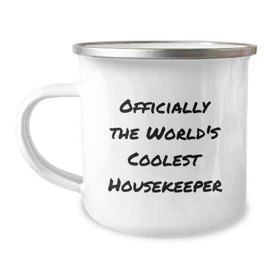 Funny Housekeeper Gifts from Friends for Housekeeper - 'Officially The World's Coolest Housekeeper' Camping Mug - Christmas Unique Gifts - Image 1