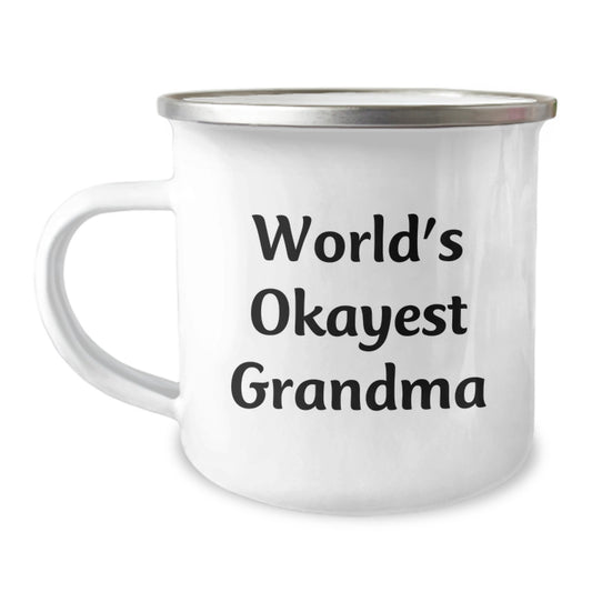 Funny Grandma Gifts from Men for Christmas Unique Gifts - World's Okayest Grandma Quote on Camping Mug - Image 1