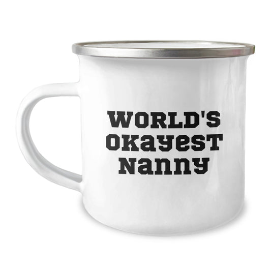 Funny Nanny Gifts from Friends and Family for the World's Okayest Nanny, Christmas Unique Camping Mug - Image 1