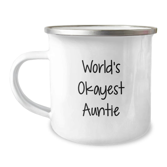 Funny Auntie Gifts from Family - World's Okayest Auntie Camping Mug for Aunties - Unique Christmas Unique Gifts for Auntie - Image 1