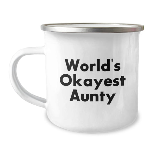 Funny Gifts from Aunty to Aunty, World's Okayest Aunty Camping Mug, Unique Christmas Unique Gifts - Image 1