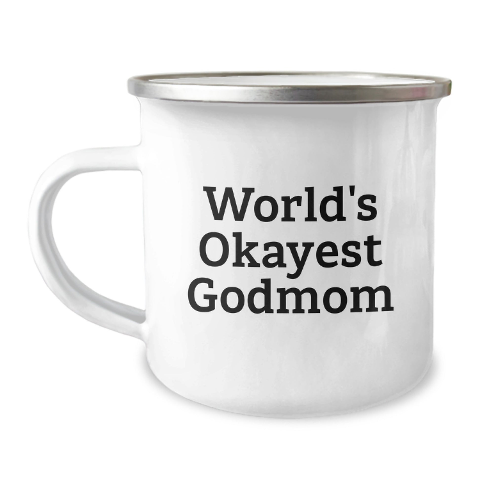 Funny Godmom Gifts from Men to World's Okayest Godmom Camping Mug, Christmas Unique Gifts, Best Camping Mug for Godmom, Funny Camping Mug, Great Godmom Gift - Image 1