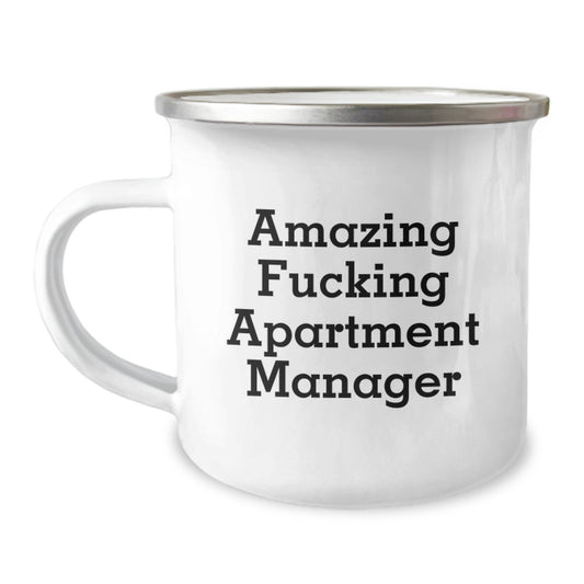 Funny Gifts from Friends to Apartment Manager Christmas Unique Mugs - 'Amazing F--king Apartment Manager' Inscribed Camping Mug for Men Women Coworkers - Image 1