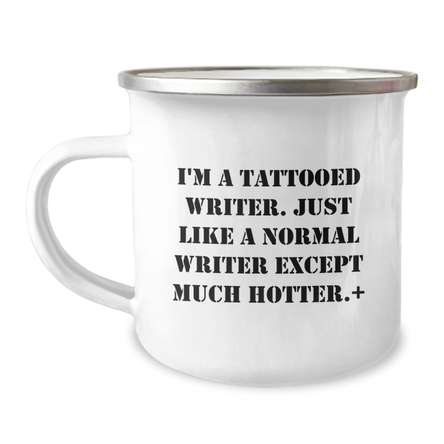 Funny Writer Gifts from Friends for Men - 'I'm A Tattooed Writer' Christmas Unique Mugs, Camping Mugs, Stainless Steel with Enamel Finish - Image 1