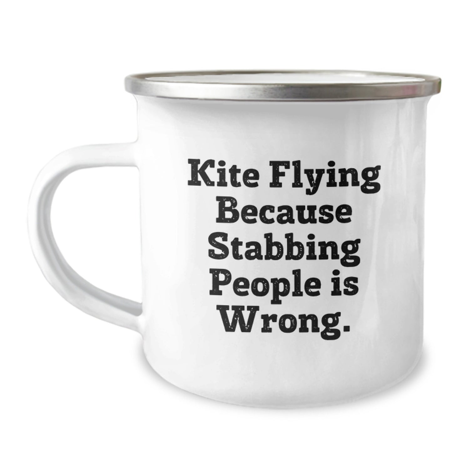 Kite Flying Funny Mugs Gifts from Family for Men, Unique Christmas Fun Holiday Present Ideas, Camping Mug Enamel Finish Quote - Image 1