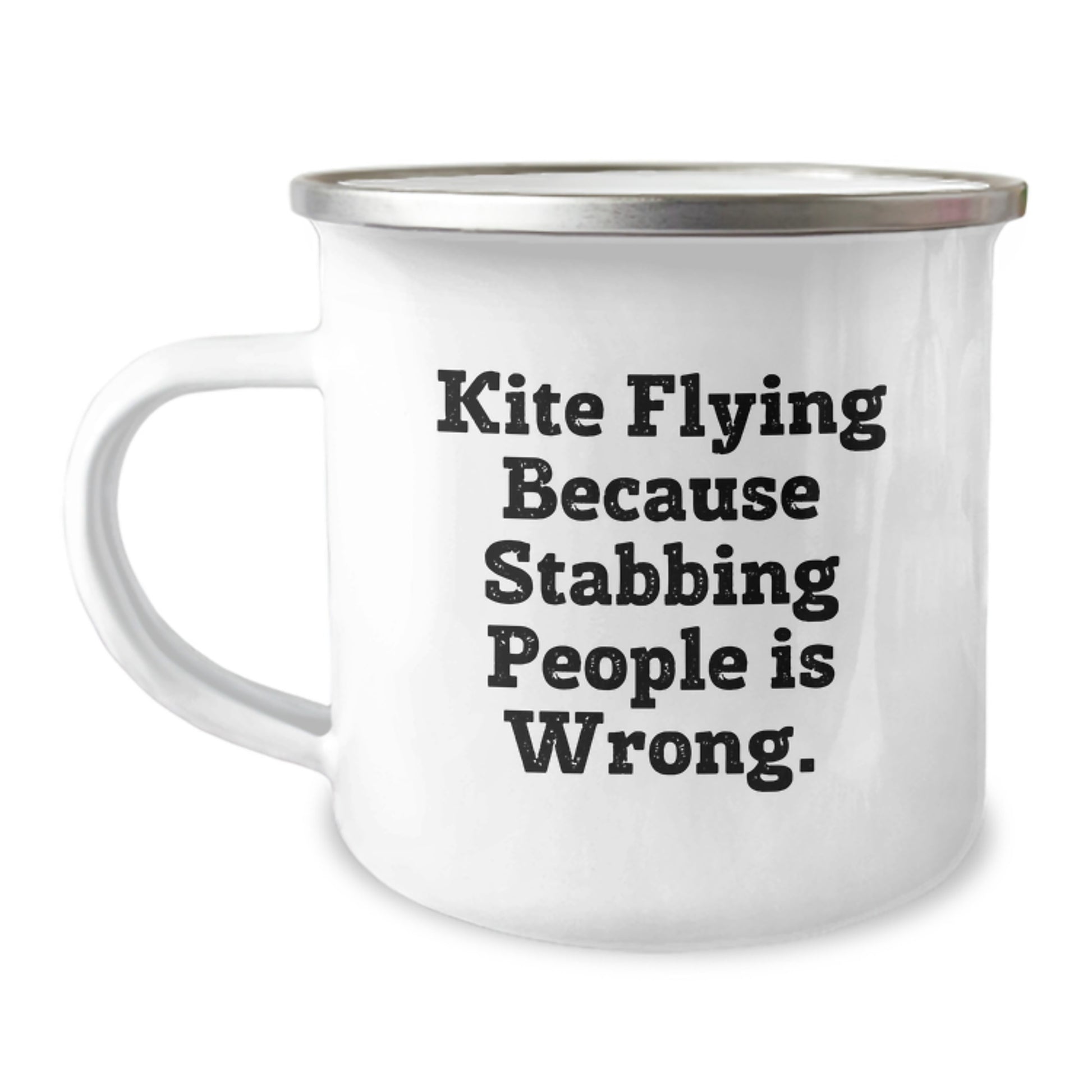Kite Flying Funny Mugs Gifts from Family for Men, Unique Christmas Fun Holiday Present Ideas, Camping Mug Enamel Finish Quote - Image 1