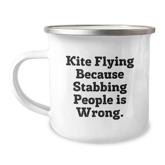 Kite Flying Funny Mugs Gifts from Family for Men, Unique Christmas Fun Holiday Present Ideas, Camping Mug Enamel Finish Quote - Image 1