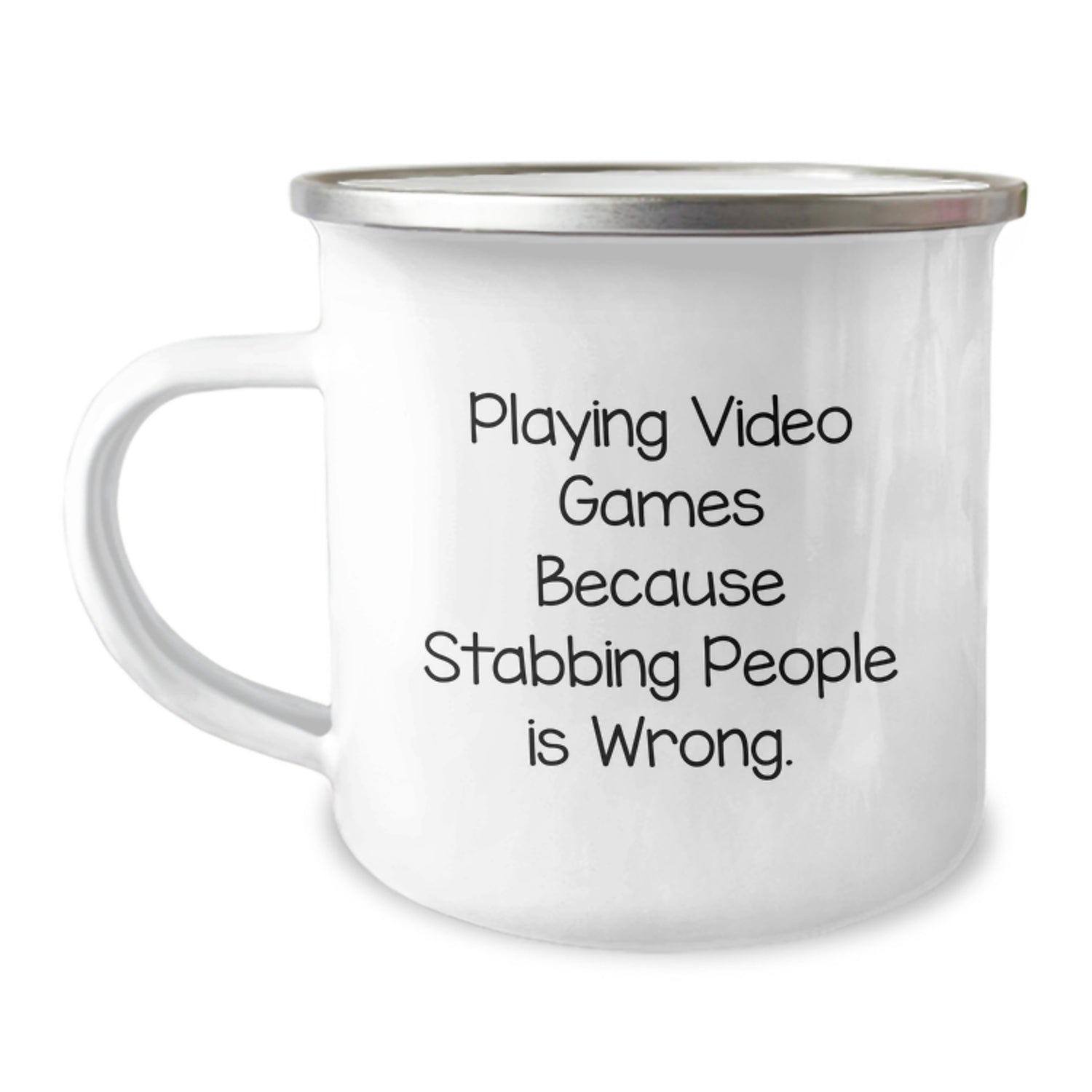 Funny Playing Video Games Christmas Unique Gifts from Family for Gaming Men - Camping Mug with 'Playing Video Games Because Stabbing People Is Wrong.' Quote, 12 oz Stainless Steel - Image 1