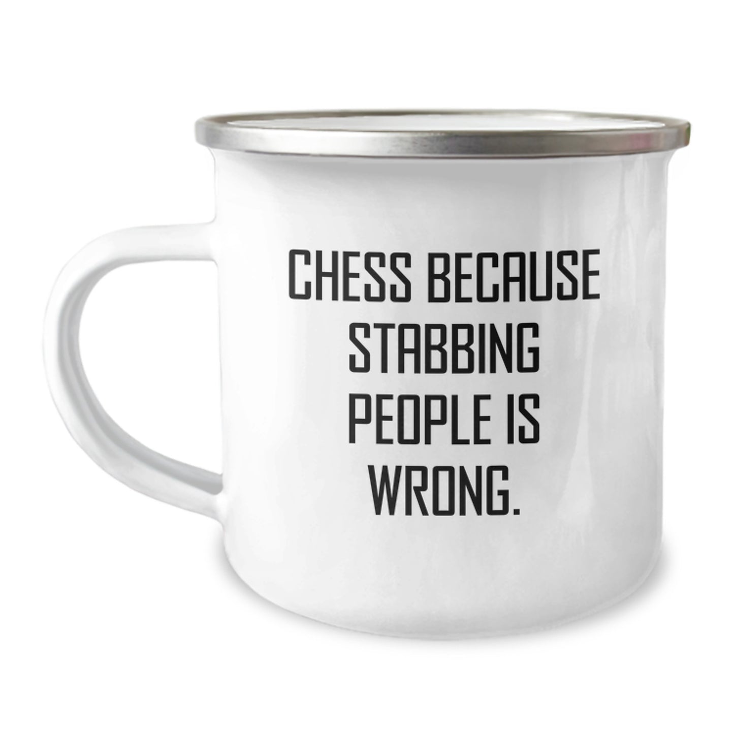Funny Chess Gifts for Men, Unique Camping Mug from Friends for Chess Enthusiasts - Stabbing People Is Wrong, Christmas Unique Gifts for Chess Players - Image 1