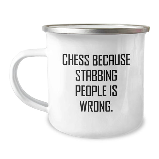 Funny Chess Gifts for Men, Unique Camping Mug from Friends for Chess Enthusiasts - Stabbing People Is Wrong, Christmas Unique Gifts for Chess Players - Image 1
