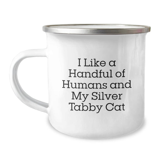 Funny Silver Tabby Cat Camping Mug Gifts from Men to Family This Christmas Unique - Image 1