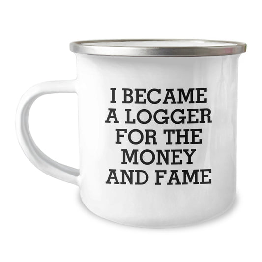 Funny Logger Gifts for Men, 'I Became A Logger For The Money And Fame', Christmas Unique Presents, Camping Mug for Logger Enthusiasts by Friends - Image 1
