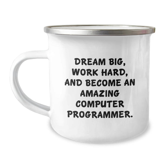 Gifts from Friends for Computer Programmer, Funny Quote and 12 oz Stainless Steel Camping Mug, Graduation Unique Gifts for Men - Image 1