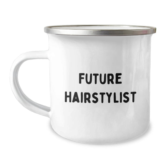 Hairstylist Gifts for Birthday, Funny Quote, 12 oz Stainless Steel Camping Mug, Gifts from Friends to Future Hairstylists - Image 1