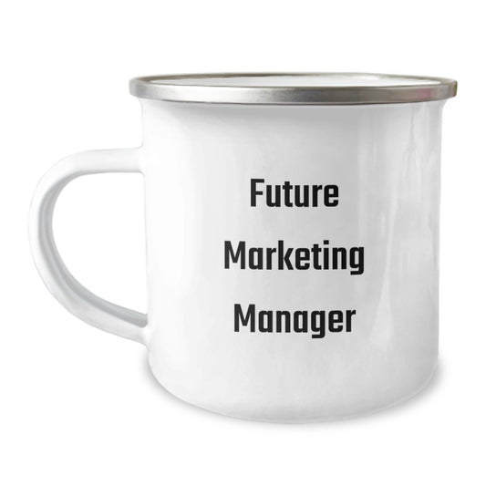 Funny Marketing Manager Camping Mug Gifts from Friends for Graduation, 'Future Marketing Manager', Durable Stainless Steel with Enamel Finish, Marketer's Unique Gift - Image 1