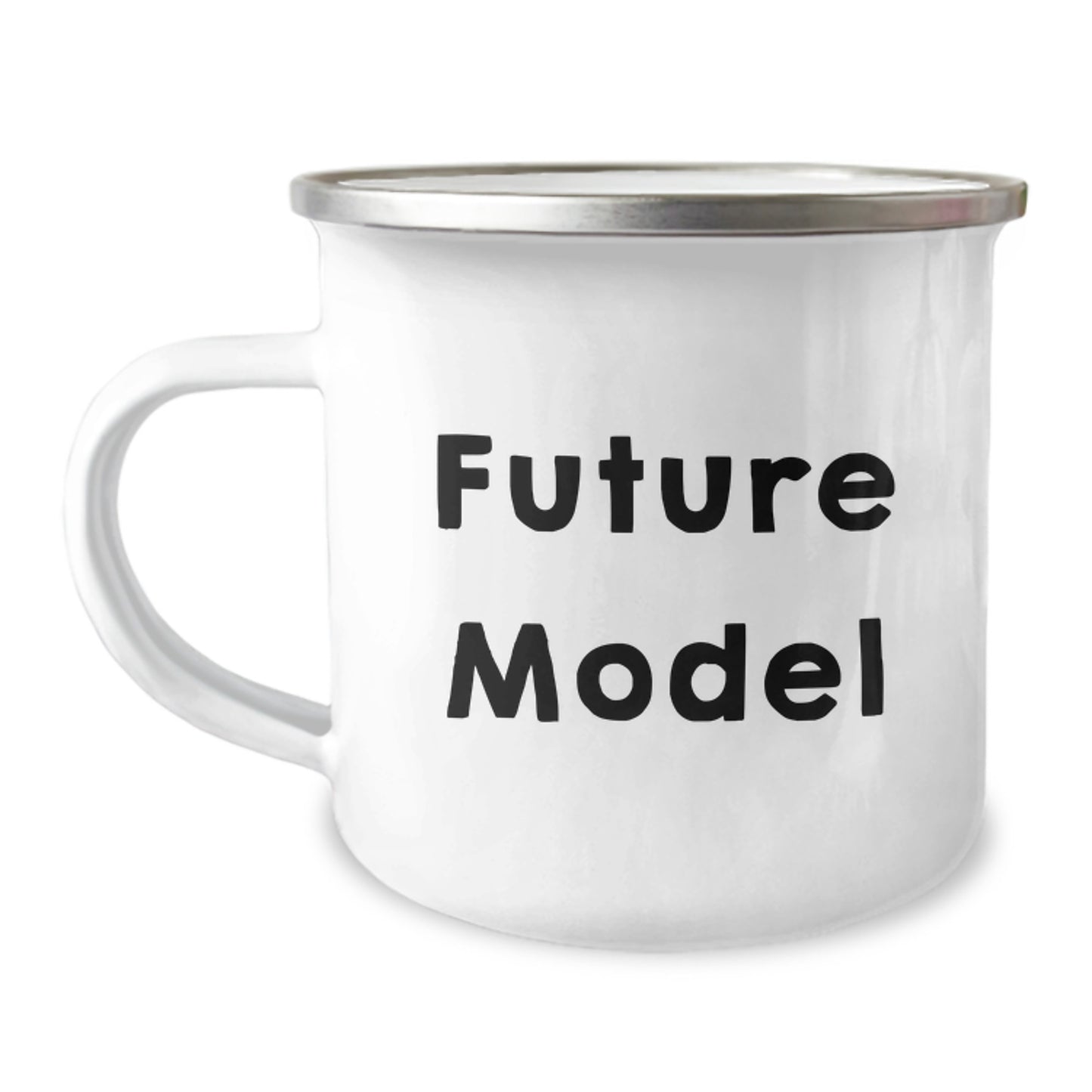 Funny Model Gifts for Graduation, Cute Camping Mug with Enamel Finish, 'Future Model' Quote, Gifts from Friends to Family - Image 1