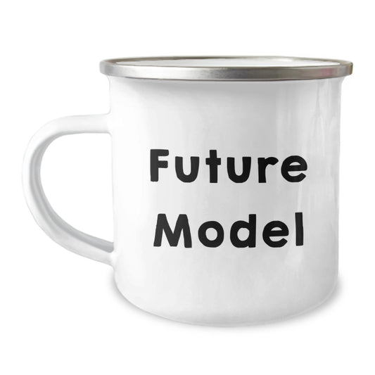 Funny Model Gifts for Graduation, Cute Camping Mug with Enamel Finish, 'Future Model' Quote, Gifts from Friends to Family - Image 1