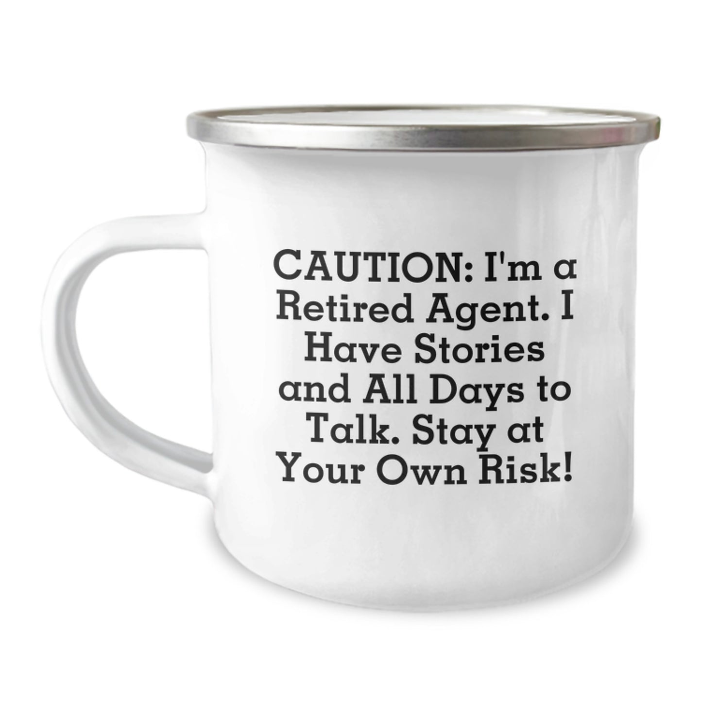 Funny Agent Camping Mug Gifts from Friends for Christmas, Agent Retirement Stories, Stay At Your Own Risk! - Image 1