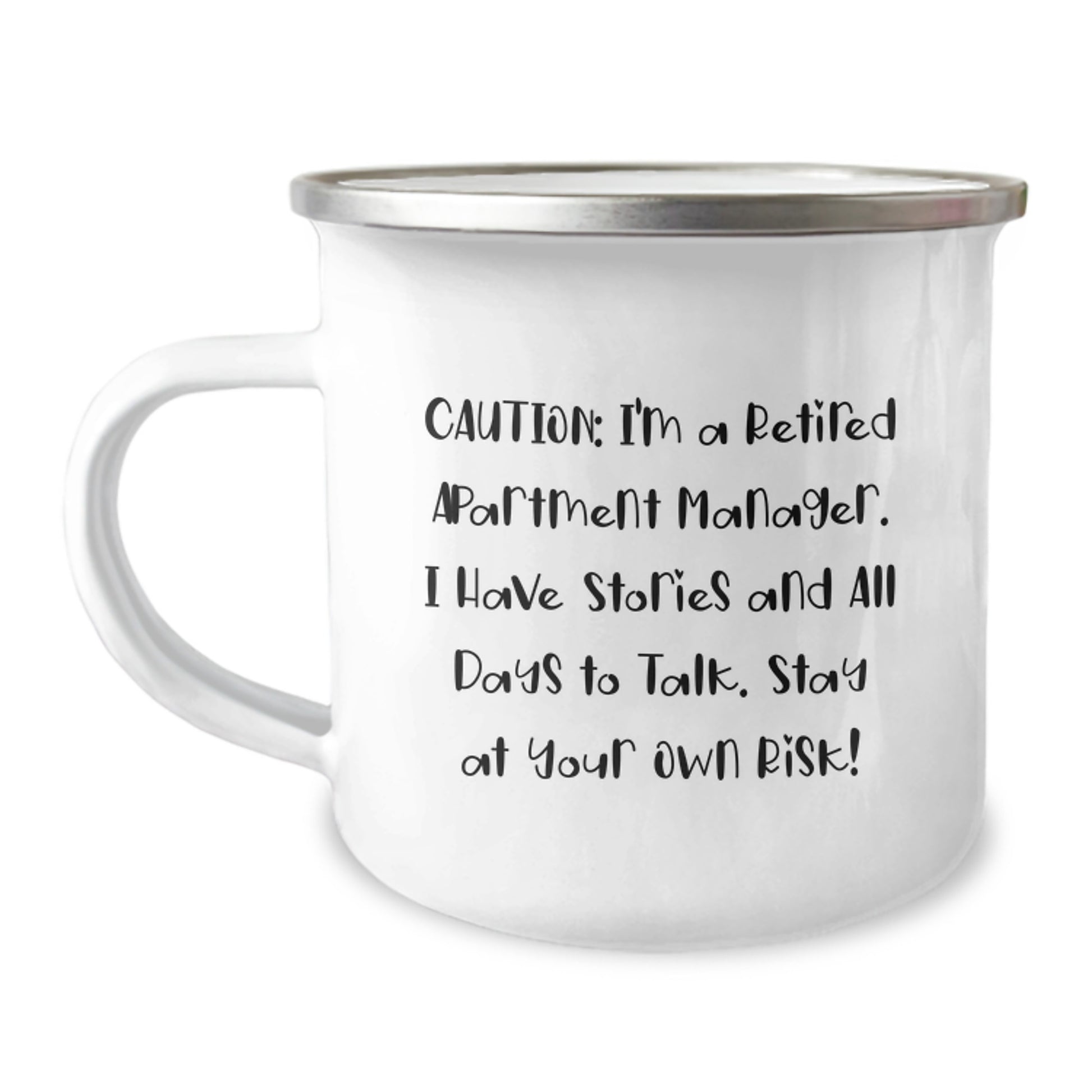 Funny Apartment Manager Gifts - 'Caution: I'm A Retired Apartment Manager' Camping Mug, Perfect for Christmas Unique Gifts from Men to Men - Image 1