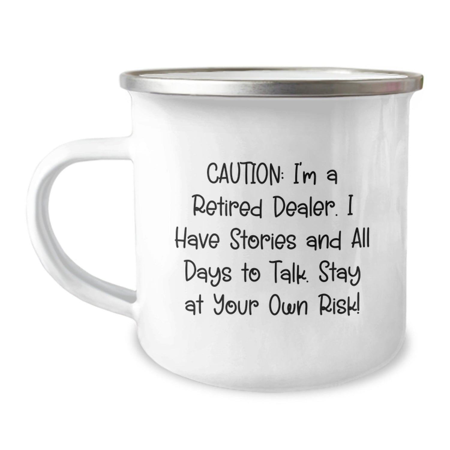 Funny Gift Ideas for Dealer Friends, Unique Dealer Camping Mug, Cautionary Quote for Men, Women, and Coworkers - Image 1