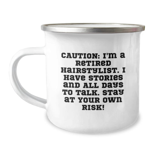 Funny Hairstylist Gifts from Friends for Hairstylist Graduation - Camping Mug with Quote - Gifts from Men to Hairstylist, Stay at Your Own Risk! - Image 1