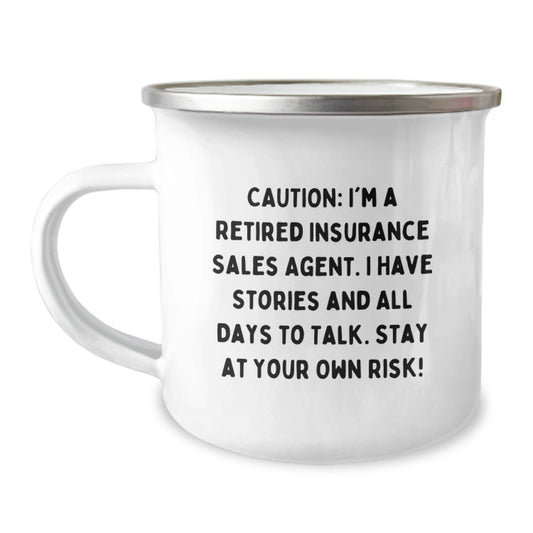 Funny Quotes for Insurance Sales Agent, Unique Christmas Unique Gifts for Men, Women, Friends, Coworkers, or Family - Camping Mug, 12 oz Capacity, Stainless Steel with Enamel Finish - Image 1